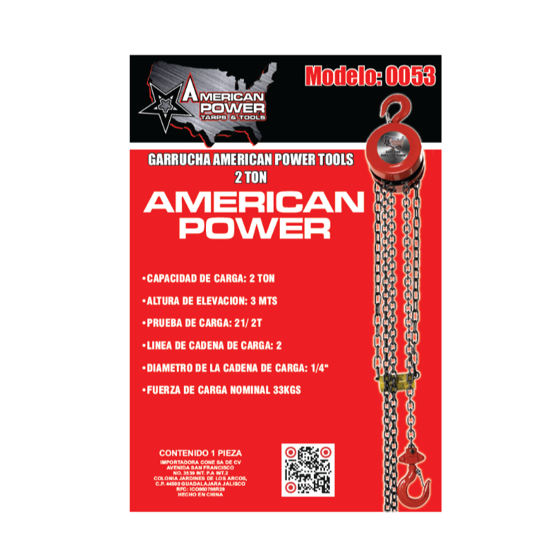 GARRUCHA MANUAL 2 TON 0053 AMERICAN POWER TOOLS | 0053