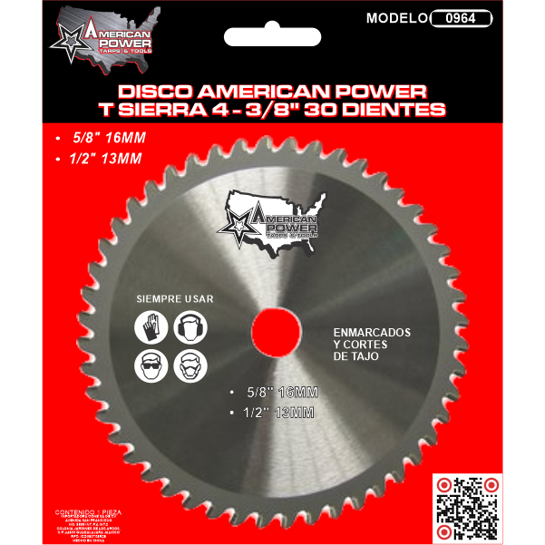 DISCO SIERRA 4"3/8"X30 DIENTES 0964 AMERICAN POWER TOOLS | 0964