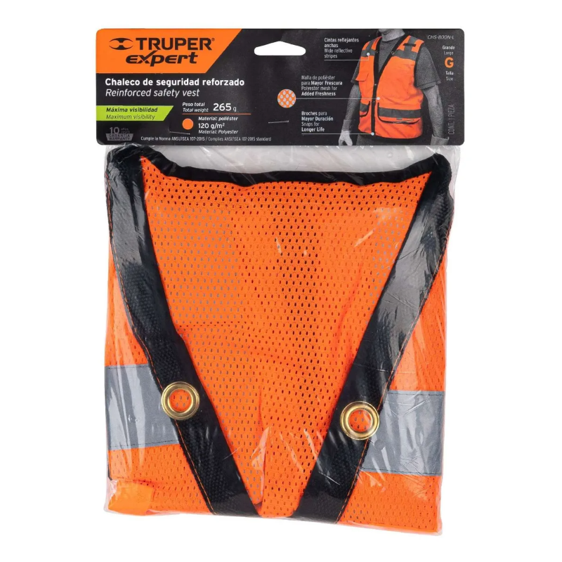 CHALECO D/SEGURIDAD GRANDE NARANJA CHS-800N-L TRUPER | 13480