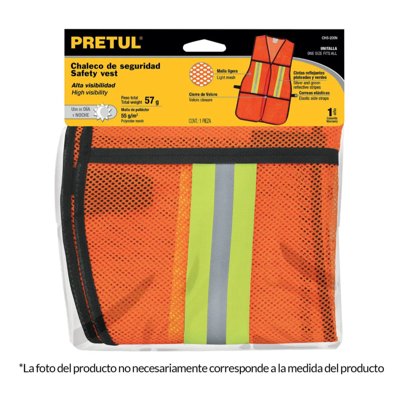 CHALECO D/SEGURIDAD C/CINTA REFLEJANTE VERDE CHS-200V PRETUL | 21026