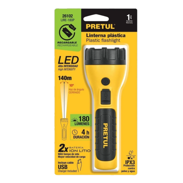 LAMPARA RECARGABLE 1 SUPER LED 180 LUM LIRE-180P PRETUL | 26102
