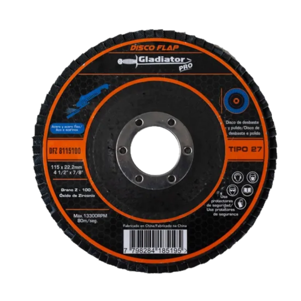 DISCO FLAP 4``1/2``X7/8``X100 GRANOS ZIRCONIO 8115100/29 185942 GLADIATOR | 33937
