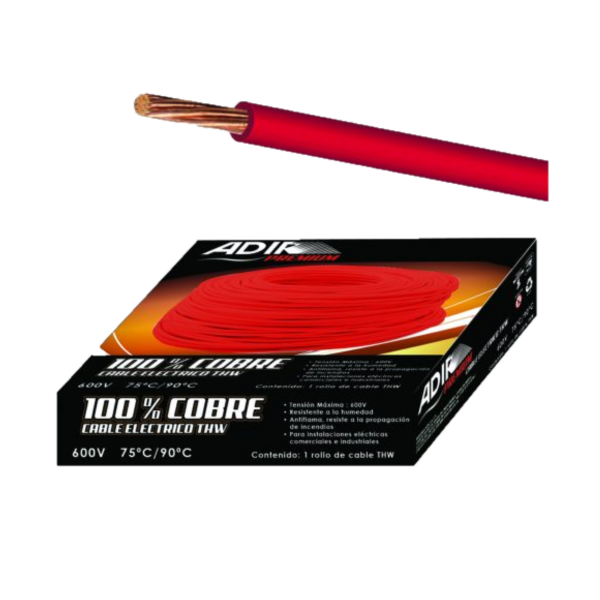 CABLE THW 100 MTS CAL 10 ROJO  10201 ADIR | A10201