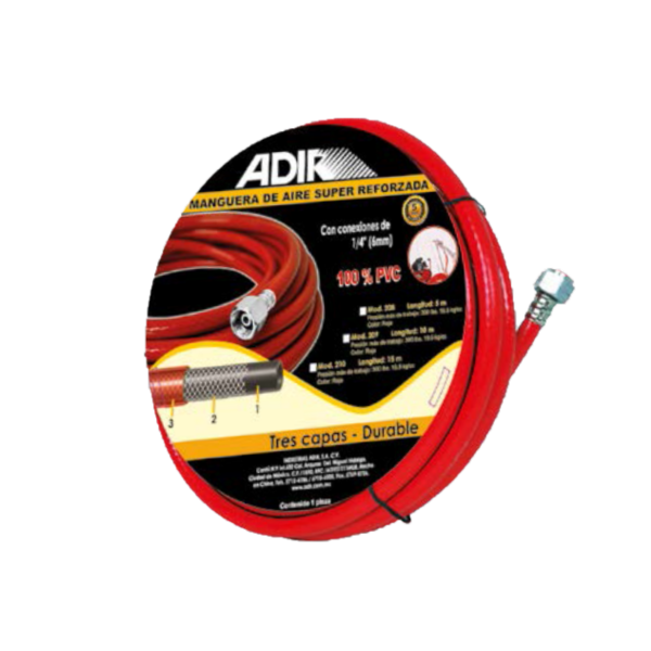 MANGUERA P/COMPRESOR 1/4`` 5 MTS ROJA 208 ADIR | A208